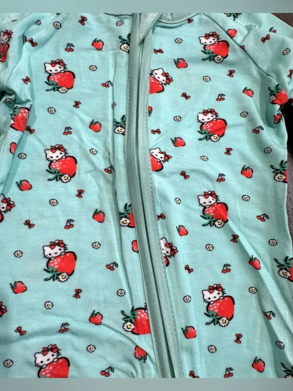 Bamboo Zipper Sleeper Pajamas Aqua Blue Hello Kitty Fruit Print 6-12m